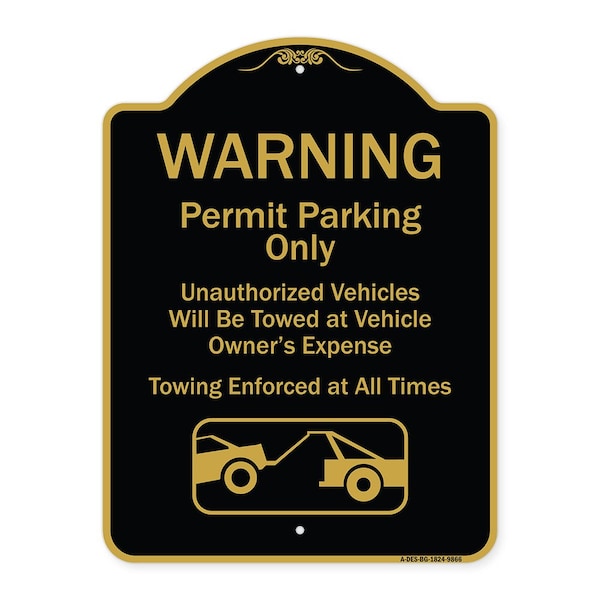 Designer Series-Warning Permit Parking Vehicles Will Be Towed Vehicle, 24" x 18", BG-1824-9866